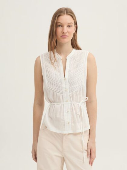 Camisa bimateria con puntilla