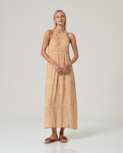 Vestido largo de tirantes con fruncido